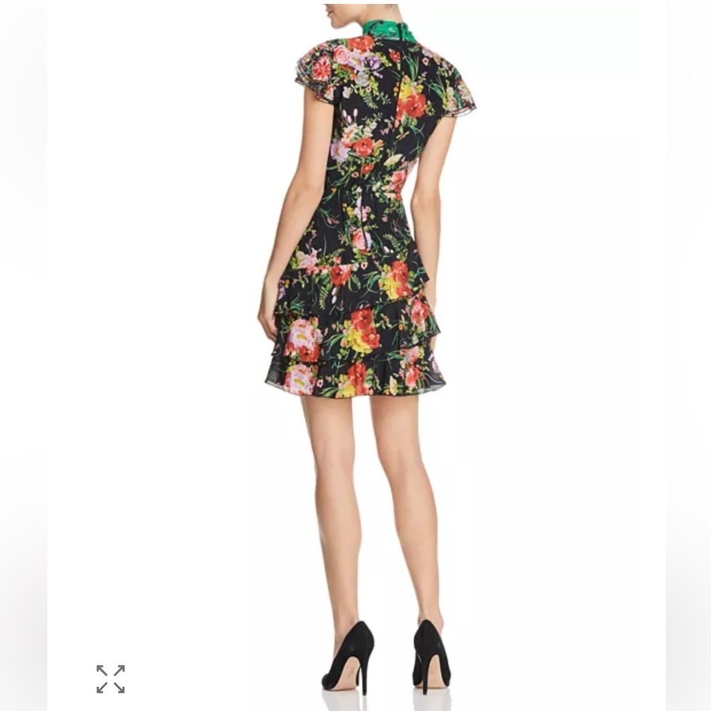 Alice & Olivia Lessie Tie Neck blooming bouquet floral mini dress - Picture 3 of 11